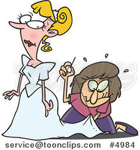 Cartoon Seamstress Tailoring a Bride's Dress at the Last Minute by Toonaday
