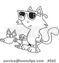 Cartoon Coloring Page Line Art of a Blind Cat Using an Assistance Dog by Toonaday