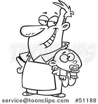 Cartoon Outlined Proud Stay at Home Dad Holding a Baby by Toonaday