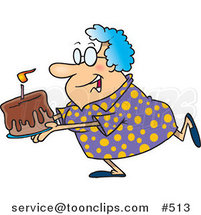 Cartoon Happy Grandma Carrying a Birthday Cake by Toonaday