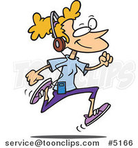 Cartoon Lady Listening to Music and Running by Toonaday