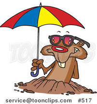 Cartoon Groundhog Emerging with Shades and an Umbrella by Toonaday