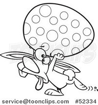 Cartoon Black and White Tired Easter Bunny Carrying a Big Egg by Toonaday