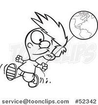 Cartoon Black and White Happy Boy Walking with an Earth Day Balloon by Toonaday