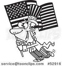Cartoon Outlined Uncle Sam Carrying an American Flag by Toonaday