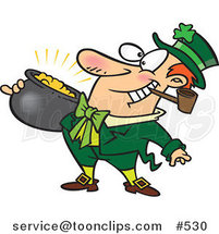 Cartoon Leprechaun with a Pipe and Pot of Gold by Toonaday