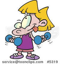 Cartoon Little Girl Lifting Dumbbells by Toonaday
