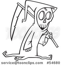Cartoon Black and White Grim Reaper Carrying a Scythe over His Shoulder by Toonaday