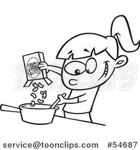 Cartoon Black and White Girl Making Macaroni and Cheese by Toonaday