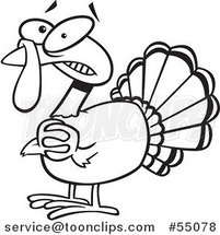 Outlined Scared Cartoon Turkey Bird Clasping His Hands by Toonaday