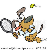 Cartoon Dog Swinging a Tennis Racket by Toonaday
