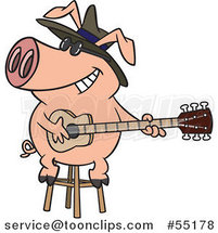 Cartoon Blues Pig Musician Playing a Guitar by Toonaday