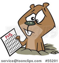 Cartoon Distressed Groundhog Holding a February Calendar by Toonaday