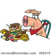 Cartoon Pigging out Hog with Junk Food by Toonaday