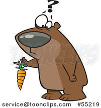 Cartoon Confused Bear Holding a Carrot by Toonaday