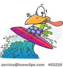 Cartoon Surfer Bird Riding a Wave by Toonaday