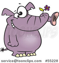 Cartoon Giddy Purple Elephant Holding a Flower in His Trunk by Toonaday