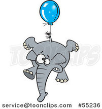 Scared Elephant Floating with a Blue Balloon Cartoon by Toonaday