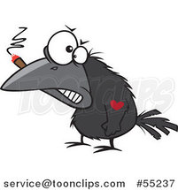 Tough Crow Smoking a Cigar and Sporting a Heart Tattoo Cartoon by Toonaday