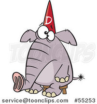 Cartoon Dumb Elephant Sitting on a Stool and Wearing a Dunce Hat by Toonaday