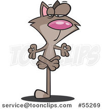 Cartoon Brown Meditating Cat Balancing on Its Tail by Toonaday
