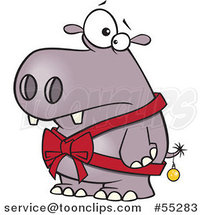 Cartoon Christmas Hippo in a Bow and a Bauble by Toonaday