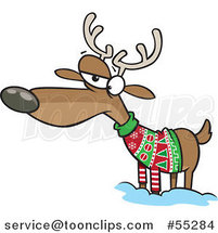 Cartoon Unhappy Reindeer in an Ugly Christmas Sweater by Toonaday