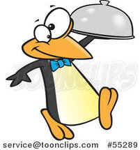 Cartoon Penguin Waiter with a Cloche Platter by Toonaday