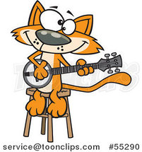 Cartoon Orange Cat Playing a Banjo by Toonaday