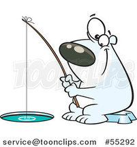 Cartoon Happy Polar Bear Ice Fishing by Toonaday