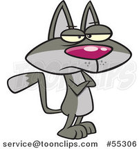 Cartoon Demanding or Stubborn Gray Cat with Folded Arms by Toonaday
