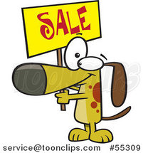 Cartoon Dog Holding up a Sale Sign by Toonaday