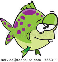 Cartoon Green and Purple Spotted Dopey Fish by Toonaday