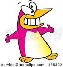 Pink Cartoon Welcoming Penguin with Open Arms by Toonaday