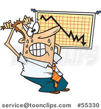 Cartoon Stressed Businessman Viewing a Recession Chart by Toonaday