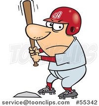 Cartoon Aggressive Baseball Player Batting at Home Base by Toonaday