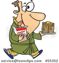 Cartoon Guy Eating Pancakes and Cracker Jacks for a Midnight Snack by Toonaday