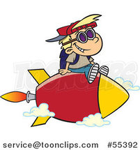 Cartoon School Boy Riding on a Rocket by Toonaday