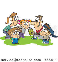 Cartoon Huddling Family Going over a Football Play Book by Toonaday