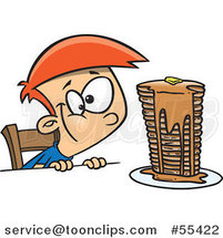 Cartoon Hungy Boy Gazing at a Stack of Pancakes Dripping with Syrup by Toonaday