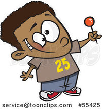 Cartoon Happy Black Boy Holding up a Lollipop by Toonaday