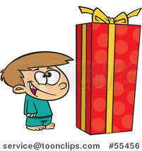 Cartoon Boy Standing by a Large Christmas Gift Box by Toonaday
