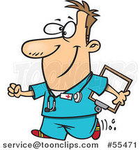 Cartoon Happy Nurse Carrying a Clipboard by Toonaday
