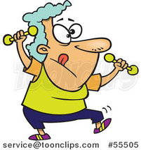 Cartoon Fit Granny Doing Zumba with Dumbbells by Toonaday