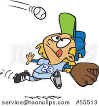 Cartoon Focused Girl Running to Catch a Baseball by Toonaday