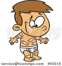 Cartoon Happy Boy Covered in Boo Boo Bandages by Toonaday