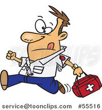 Cartoon Running EMT with a First Aid Kit by Toonaday