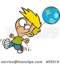 Cartoon Happy Blond Boy Walking with an Earth Day Balloon by Toonaday