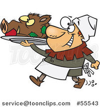 Happy Castle Cook Chef Carrying a Pig Head on a Platter Cartoon by Toonaday