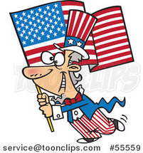 Cartoon Uncle Sam Carrying an American Flag by Toonaday
